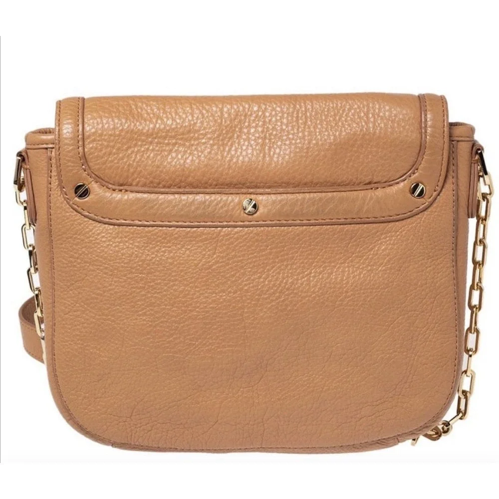 TORY BURCH Amanda British Tan Leather Crossbody Bag with Detachable Chain Strap - Picture 3 of 16